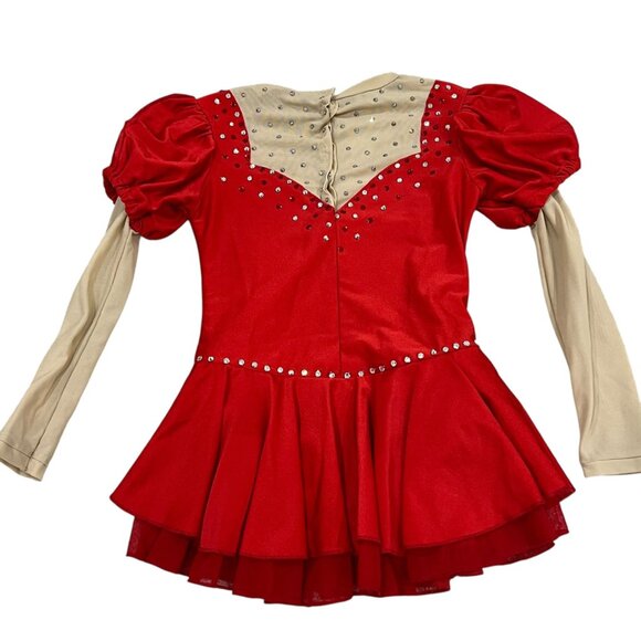 Girls Red Long Sleeve Rhinestone Ice Figure Skating Dress - Picture 5 of 12